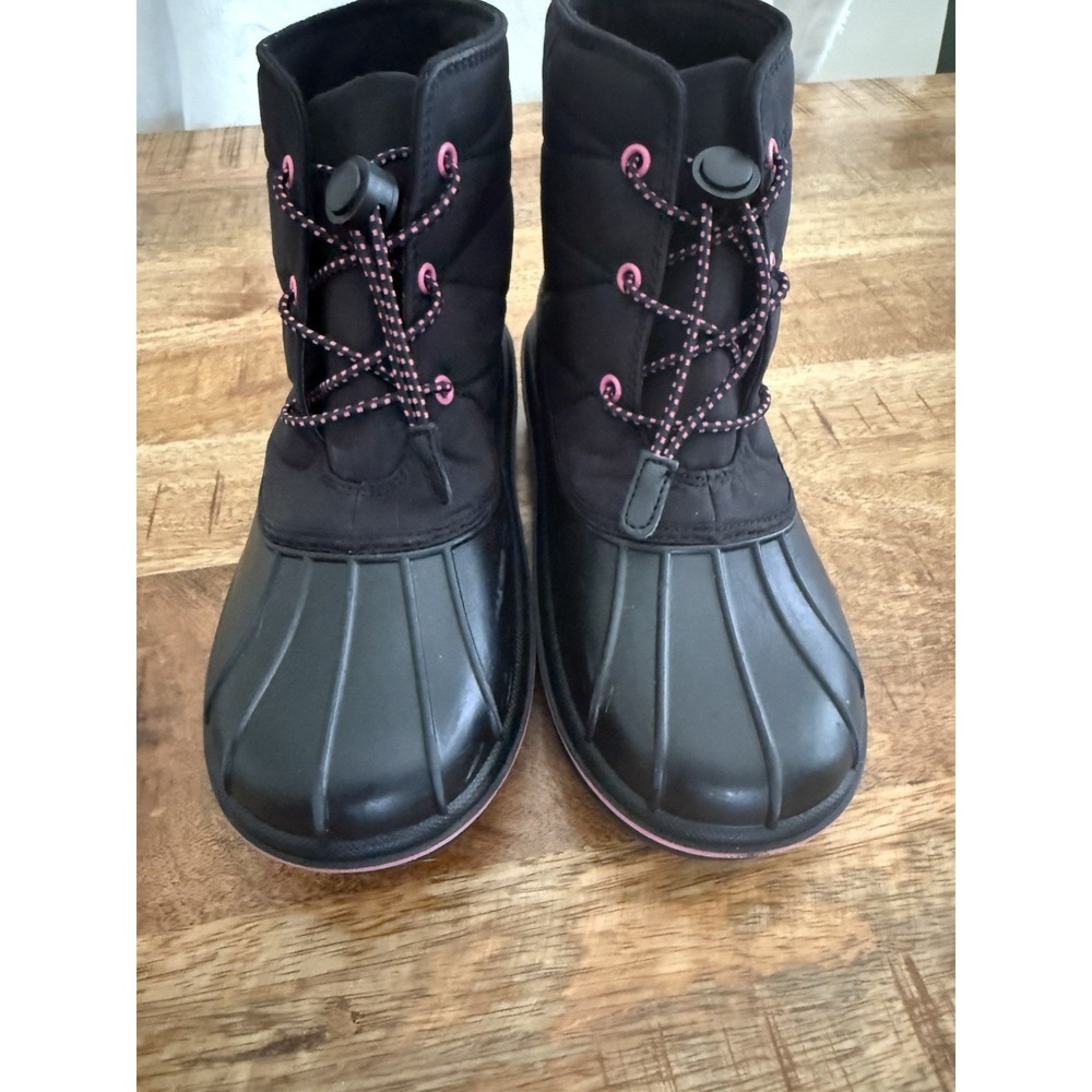 The Children's Place Duck Boots Black Pink Waterproof Winter Snow Size 4 Youth